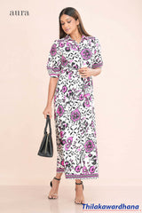 Aura Waist Belted Printed Midi Dress