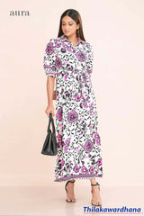 Aura Waist Belted Printed Midi Dress