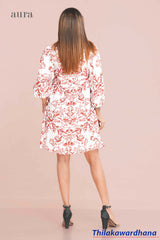 Aura Neck Tie Detailed Printed Dress