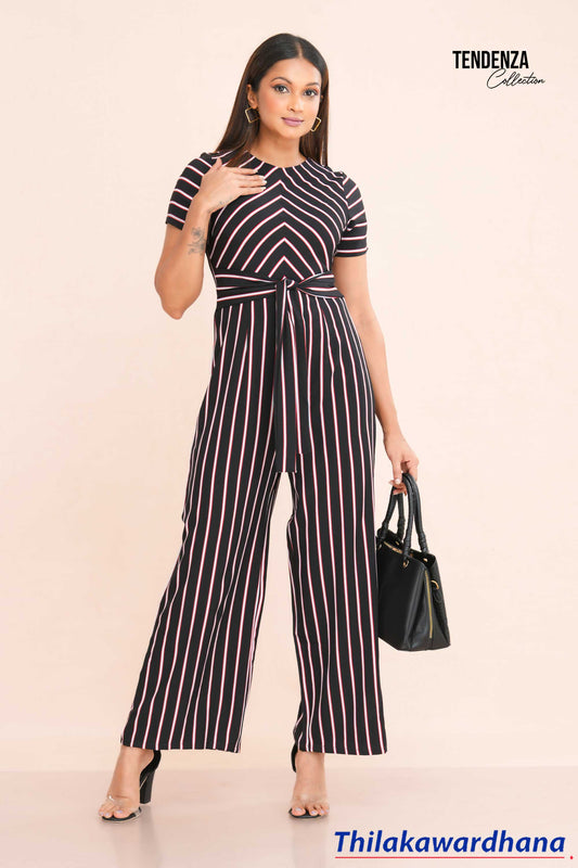 Tendenza Waist Belted Striped Jumpsuit