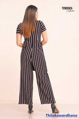 Tendenza Waist Belted Striped Jumpsuit