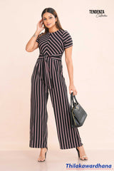 Tendenza Waist Belted Striped Jumpsuit