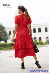 Tendenza Striped Ruffle Hem Midi Dress