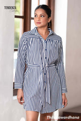 Tendenza Striped Print Belted Shirt Dress