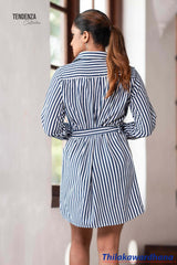 Tendenza Striped Print Belted Shirt Dress