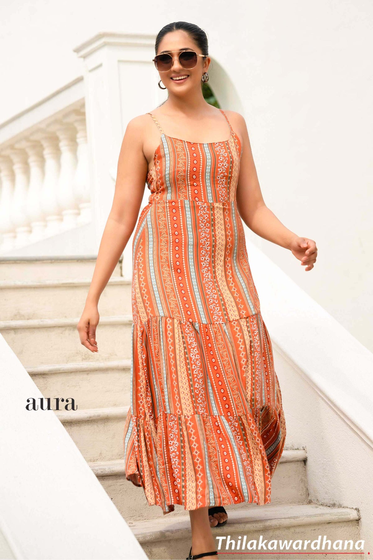 Aura Printed Criss Cross Back Maxi Dress