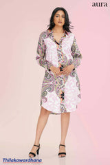 Aura Paisley Chic Satin Shirt Dress