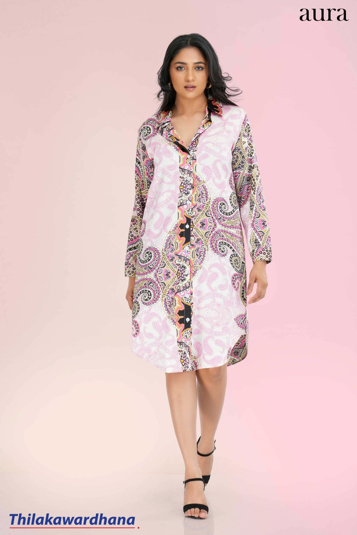 Aura Paisley Chic Satin Shirt Dress