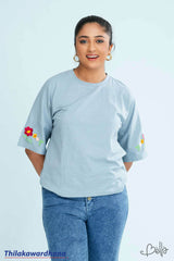 Bella Sleeve Embroidered T Shirt