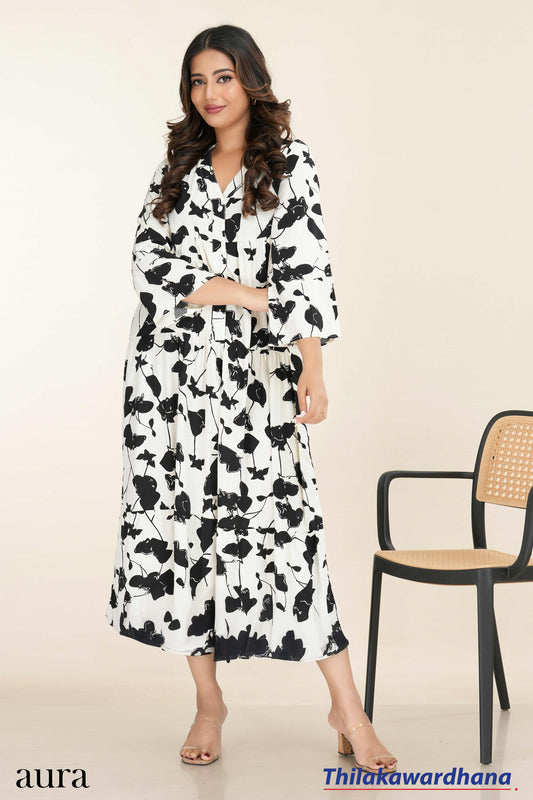 Aura Elegance Layered Hem Printed Dress