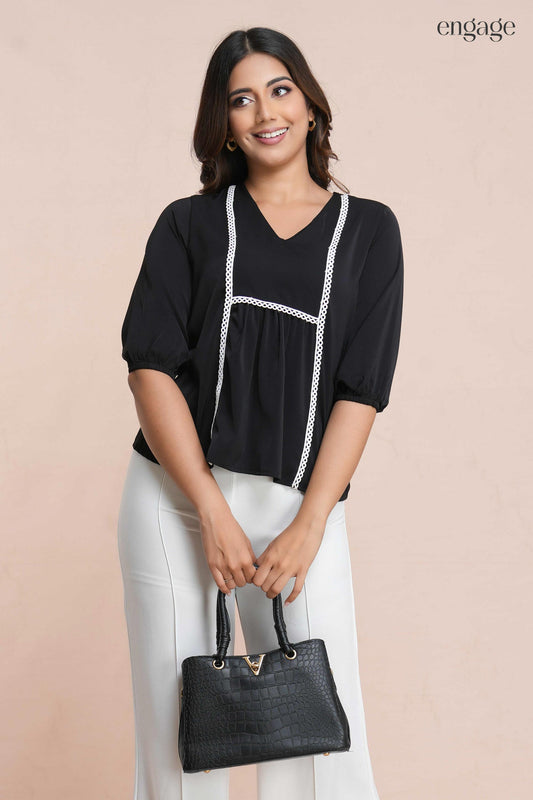 Engage Elegant Black Contrast Trim Top