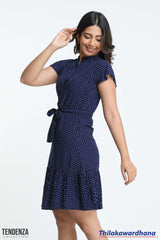 Tendenza Butterfly Sleeve Ruffle Hem Belted Dress