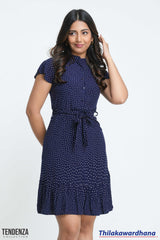 Tendenza Butterfly Sleeve Ruffle Hem Belted Dress