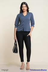 Engage Button Detailed 3/4 Sleeve Top