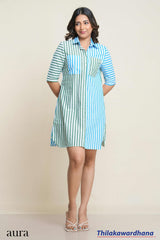 Aura Striped Two Tone Shirt Dress
