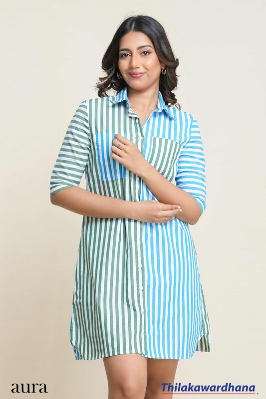 Aura Striped Two Tone Shirt Dress