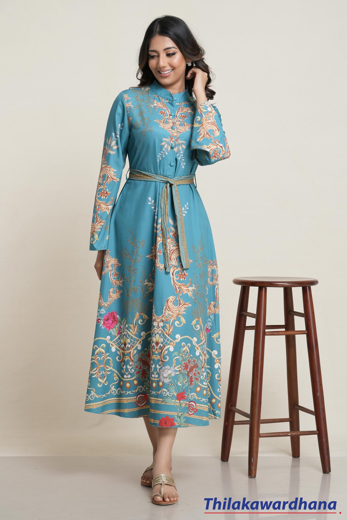 Teal Royale Printed Maxi Dress