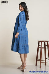 Aura Denim Button-Down Tiered Midi Dress