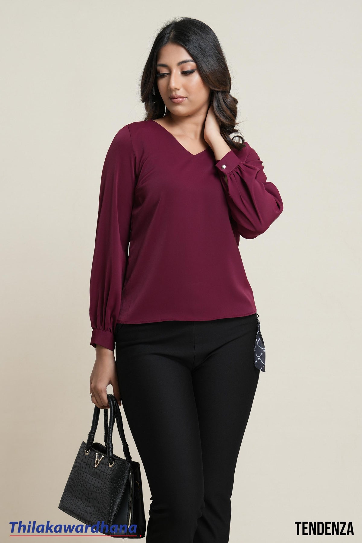 Tendenza Puff Sleeve V Neck Top