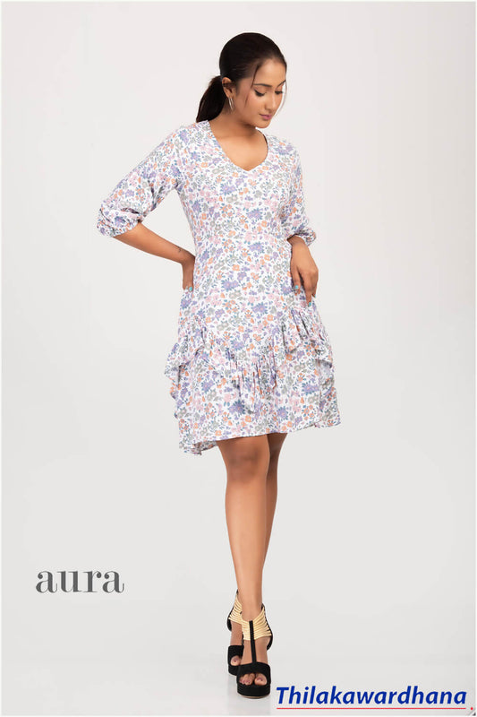 Aura Frilled Hem Printed Dress