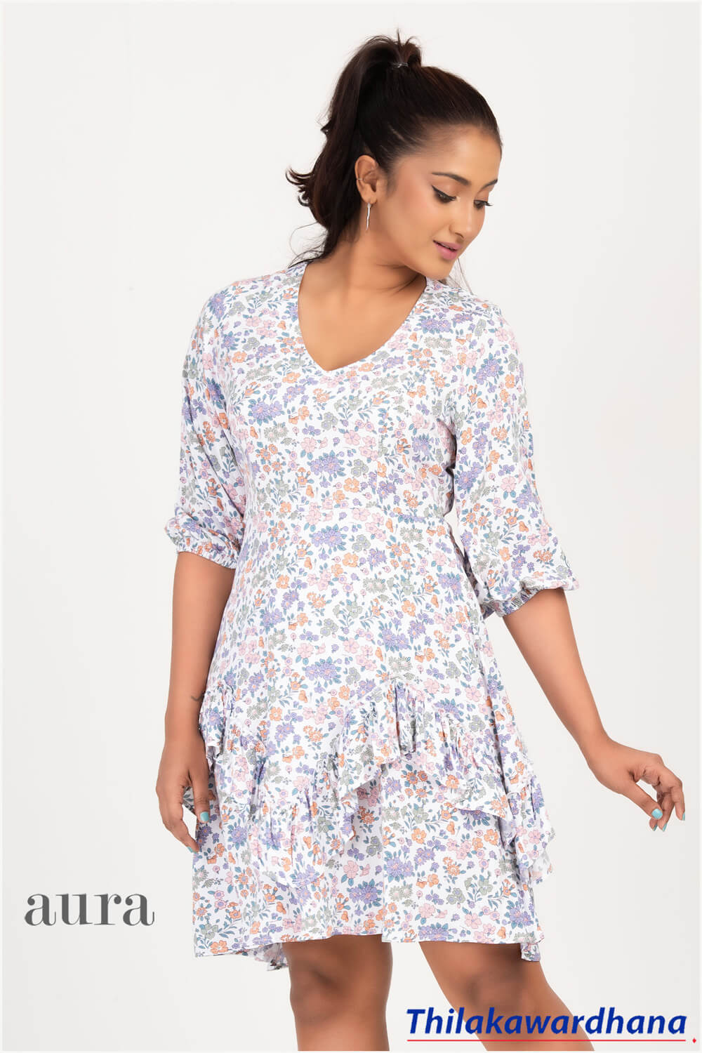 Aura Frilled Hem Printed Dress