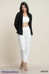 Akasi Luna White Textured High Waist Pant