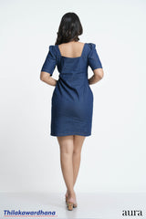 Aura Denim Charm Square Neck Dress