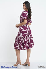 Tendenza V Neck Flare Sleeve Midi Dress