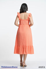 Apricot Breeze Smocked Midi Dress