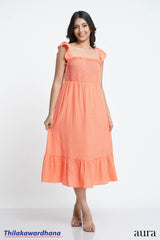 Apricot Breeze Smocked Midi Dress