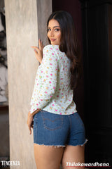 Tendenza Chinese Collared Long Sleeve Printed Top