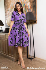 Tendenza Short Sleeve Belted Printed Dress