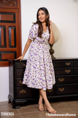 Tendenza Drawstring Waist Puff Sleeve Tiered Dress