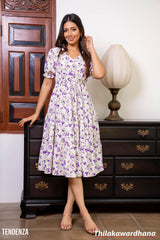 Tendenza Drawstring Waist Puff Sleeve Tiered Dress