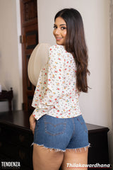 Tendenza Chinese Collared Long Sleeve Printed Top