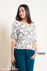 Tendenza Floral Printed Off Shoulder Top