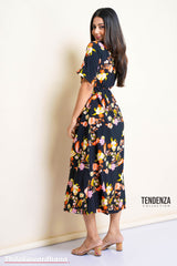 Tendenza Crossover V Neck Waist Gathered Dress