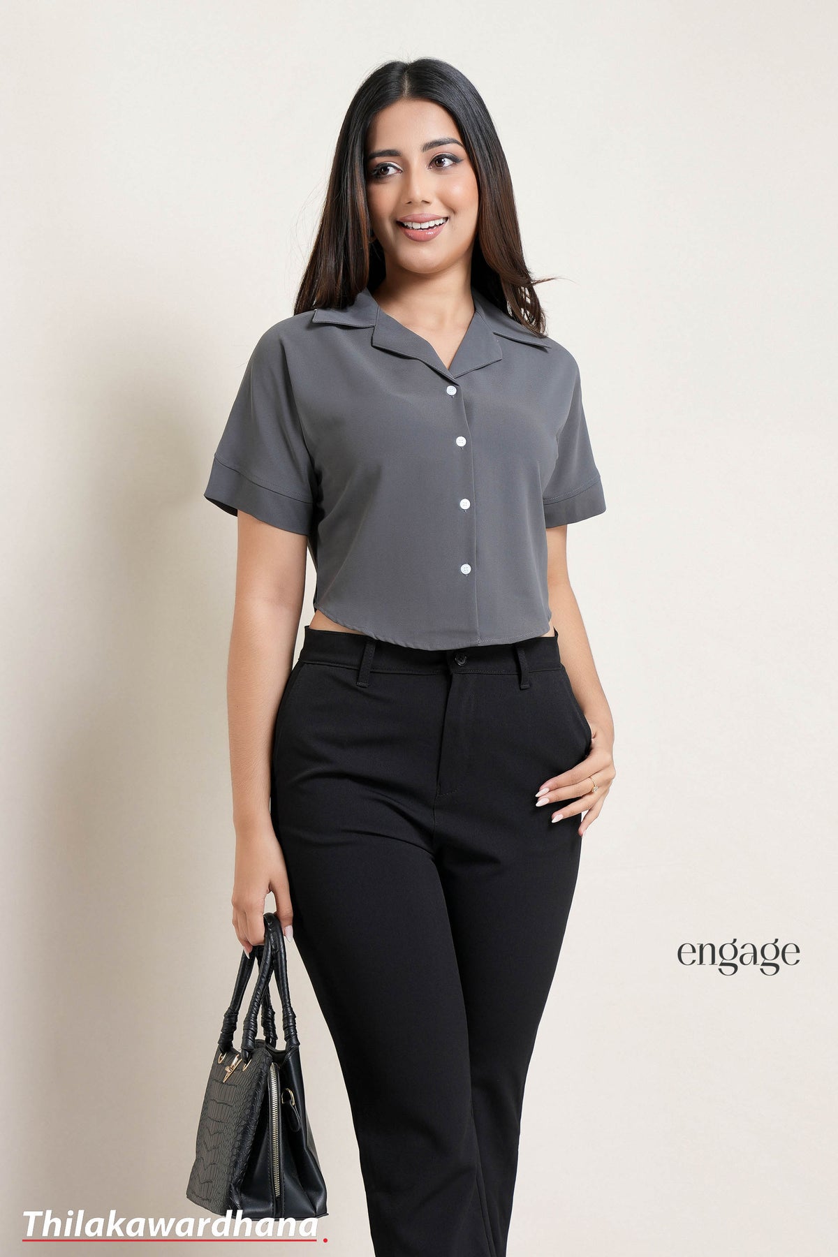Engage Lapel Collared Button Down Top
