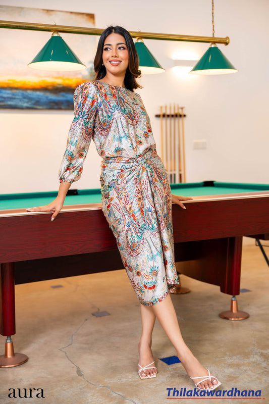 Aura Satin Luxe Paisley Dress