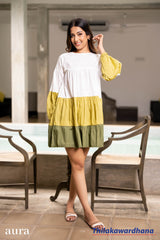 Aura Color Block Layered Linen Dress