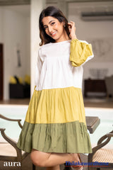 Aura Color Block Layered Linen Dress