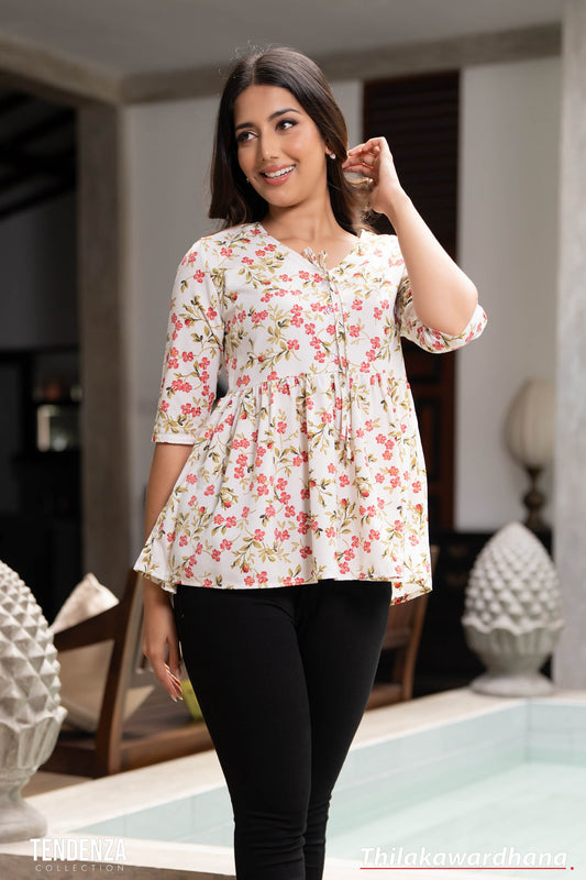 Tendenza Printed Peplum Top