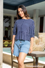 Tendenza Striped Bow-Tie Peplum Top