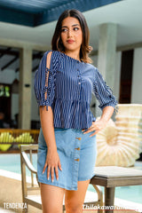 Tendenza Striped Bow-Tie Peplum Top