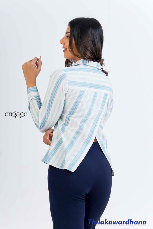 Engage Back Split Striped Printed Shirt