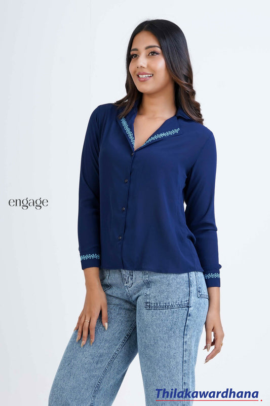Engage Indigo Edge Embroidered Blouse