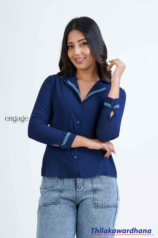 Engage Indigo Edge Embroidered Blouse