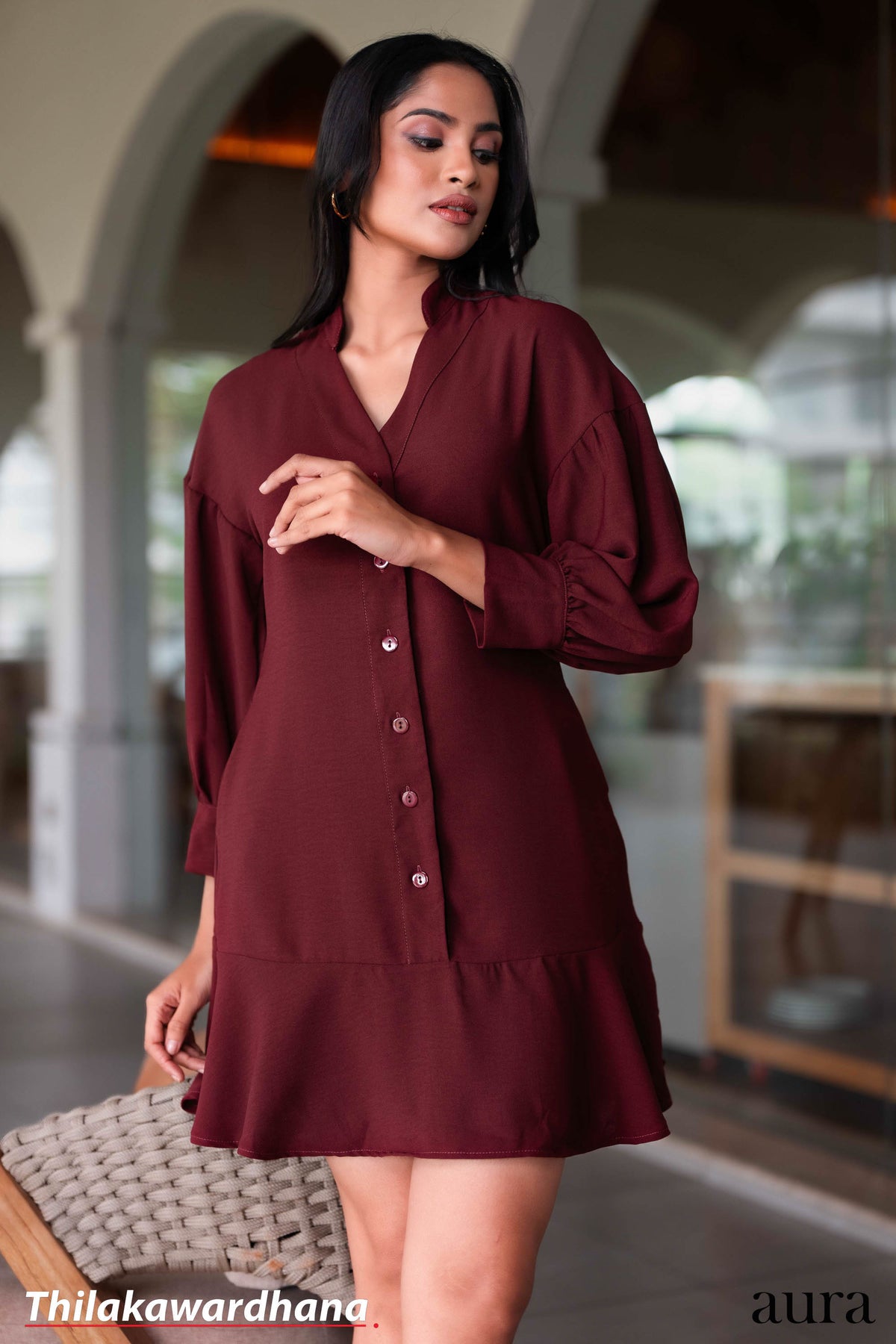 Aura Garnet Grace Button Down Dress