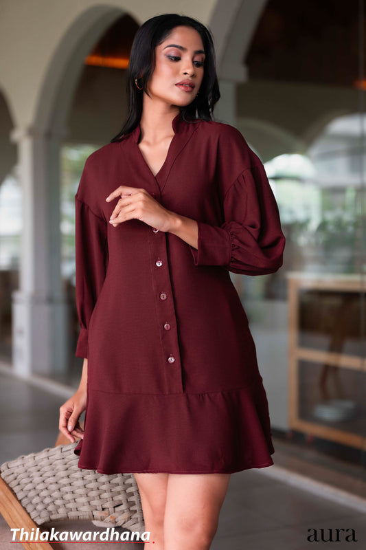 Aura Garnet Grace Button Down Dress