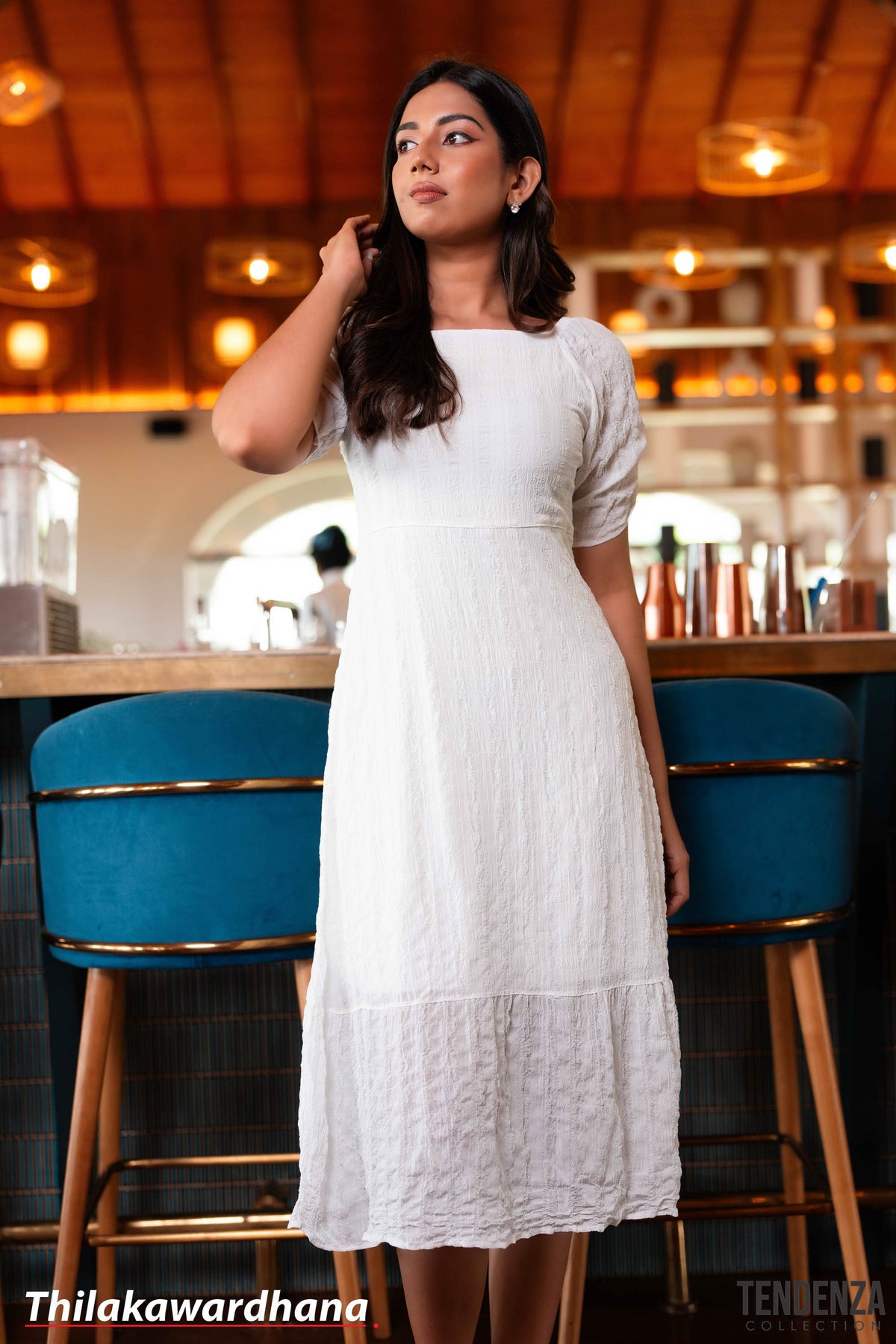 Tendenza Square Neckline Frilled Hem Midi Dress